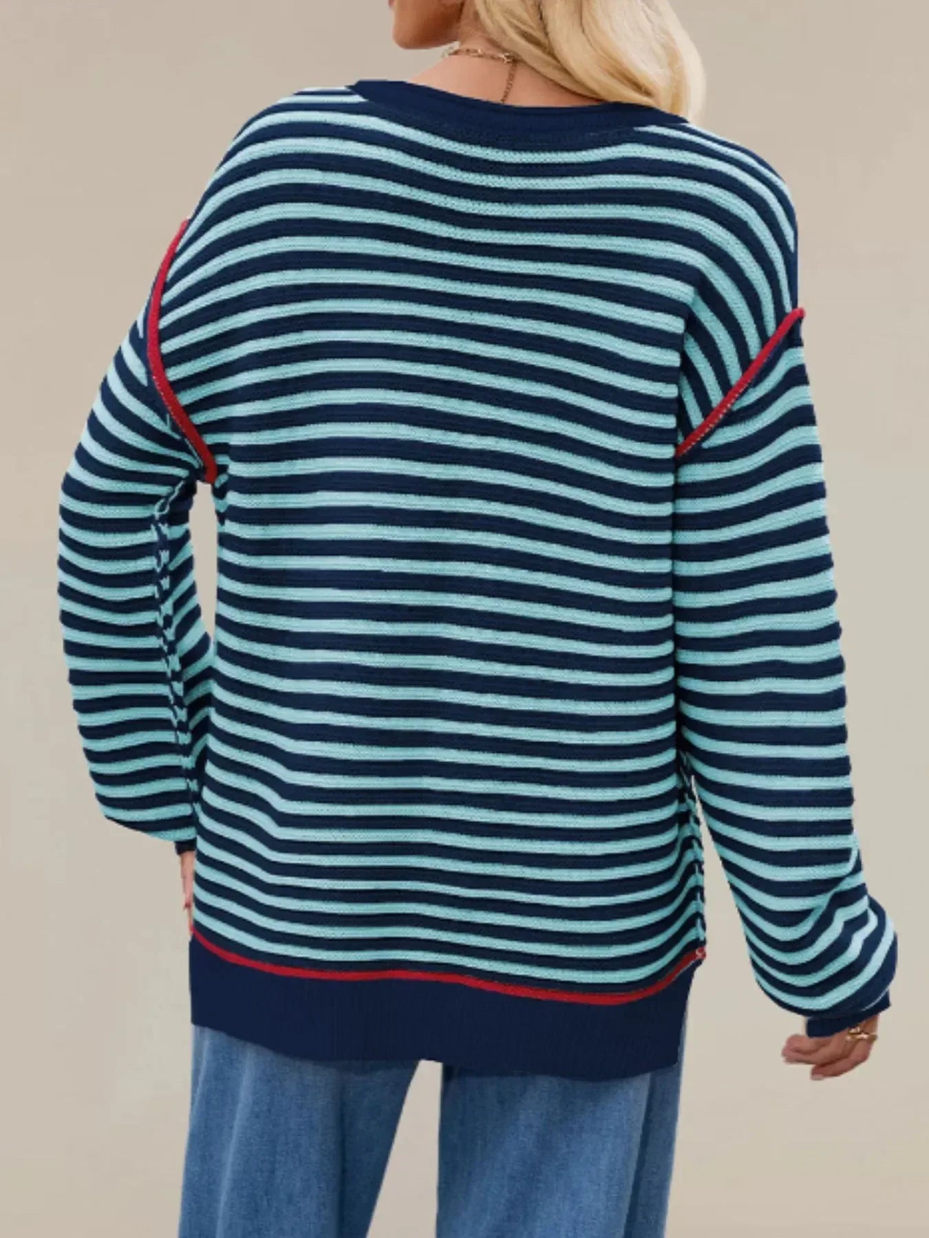 Slit Striped Oversized Sweater - DAVERRI FASHIONS