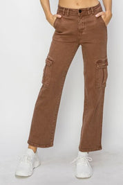 Risen Full Size High Rise Cargo Jeans Espresso