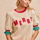 BiBi Christmas Merry Letter Patches Contrast Banded Top - DAVERRI FASHIONS
