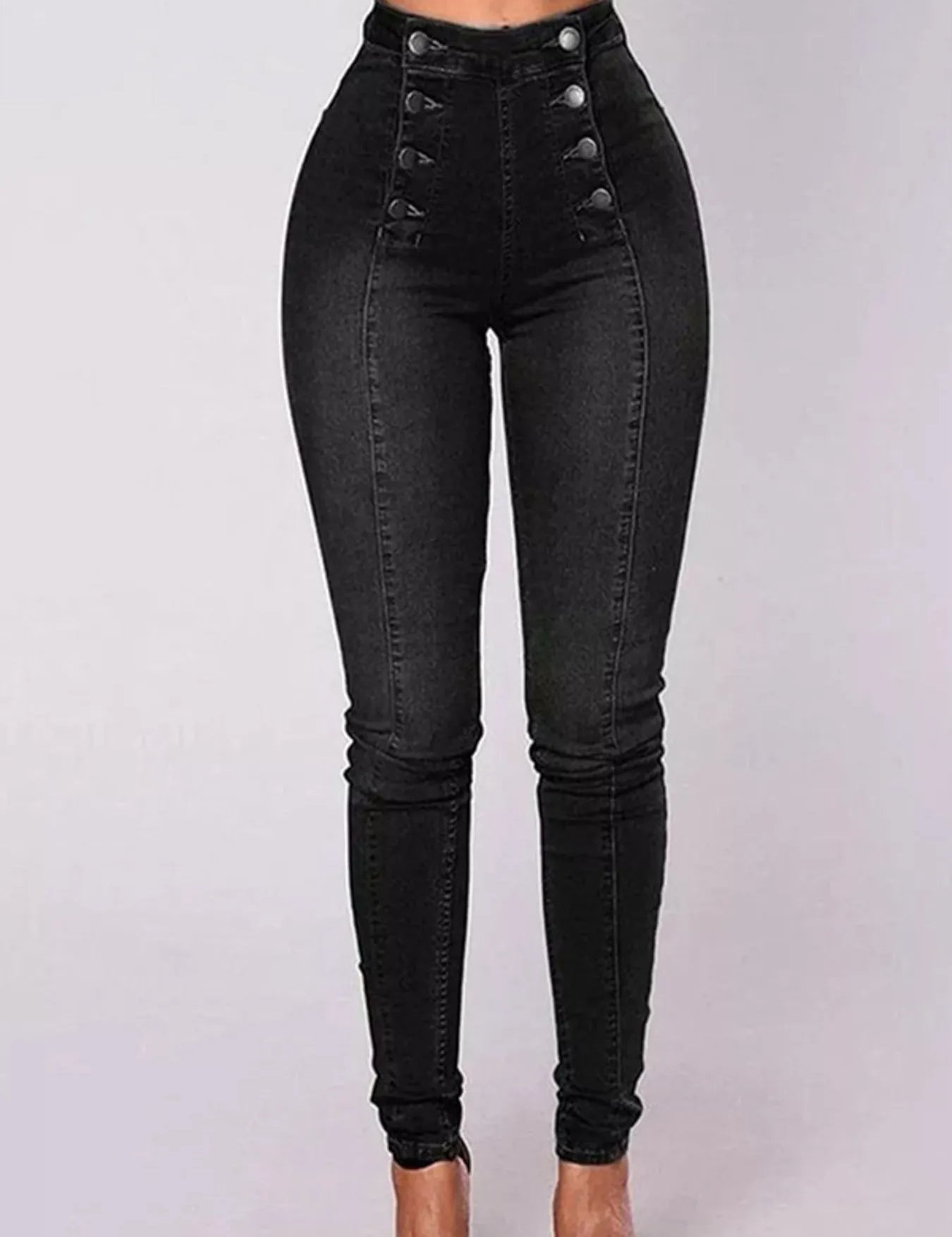 Black Full Size High-Waisted Double-Breasted Skinny Jeans Plus Size | Jeans Daverri Fashions