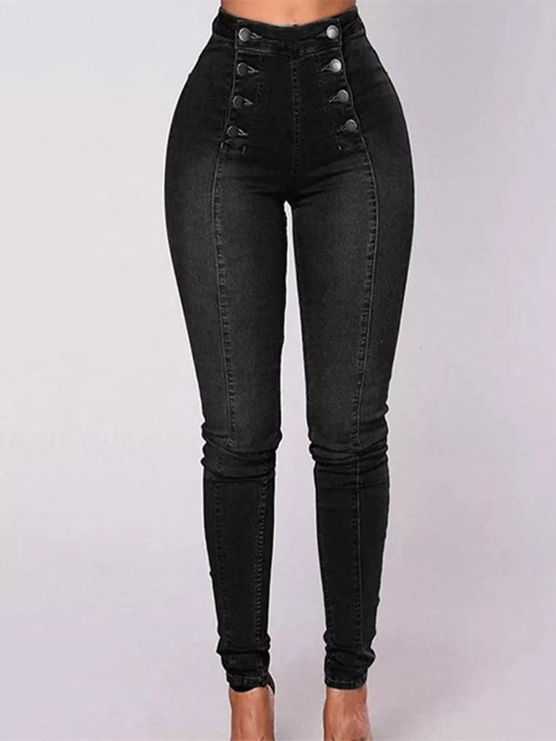 Black Full Size High-Waisted Double-Breasted Skinny Jeans Plus Size | Jeans Daverri Fashions