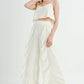 MABLE Crop Cami and Ruffled Wide Leg Pants Set Cream Outfit Sets