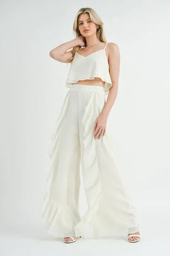 MABLE Crop Cami and Ruffled Wide Leg Pants Set - DAVERRI FASHIONS