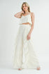 MABLE Crop Cami and Ruffled Wide Leg Pants Set Cream Outfit Sets