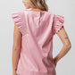 BiBi Leather Look Smocked Ruffled Top Tops