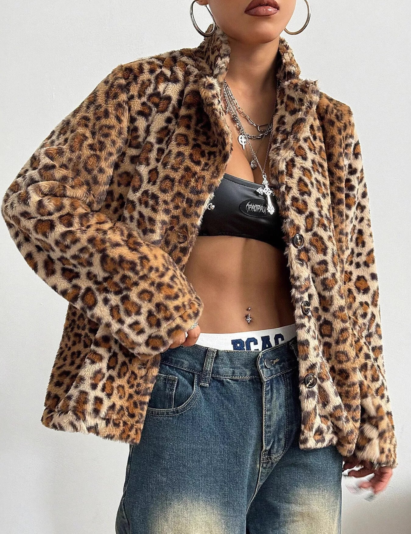 Leopard Leopard Button Up Faux Fur Jacket | Jackets Daverri Fashions