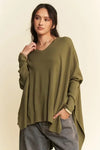 Davi & Dani High-Low Side Slit Batwing Sleeve Top - DAVERRI FASHIONS