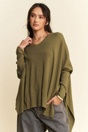 Davi & Dani High-Low Side Slit Batwing Sleeve Top Olive Tops