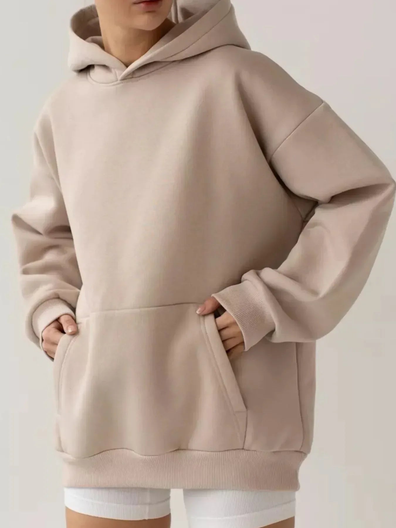 Kangaroo Pocket Long Sleeve Hoodie - DAVERRI FASHIONS