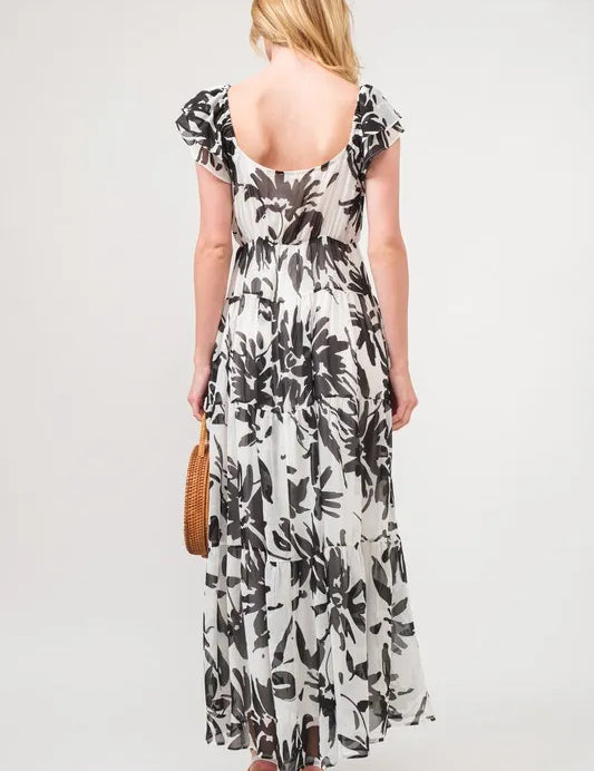 And The Why Ruffled Sleeve Tiered Floral Print Maxi Dress | Daverri Fashions