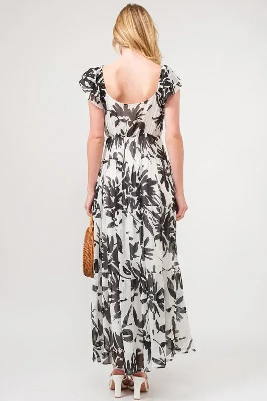 And The Why Ruffled Sleeve Tiered Floral Print Maxi Dress - DAVERRI FASHIONS