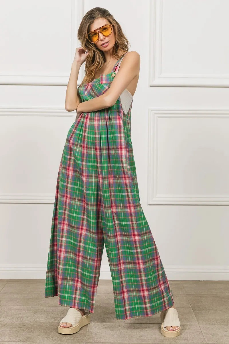 BiBi Multi Color Check Plaid Overall Overalls