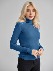 Denim Blue Free Size Women's Knit Turtleneck Pullover | Sweaters Daverri Fashions