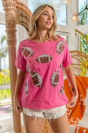 BiBi Game Day Sequins Patched Half Sleeves Top | Tops Daverri Fashions