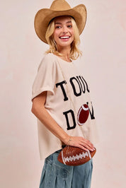 BiBi Game Day Touchdown Letter Patches Waffle Short Top | Tops Daverri Fashions