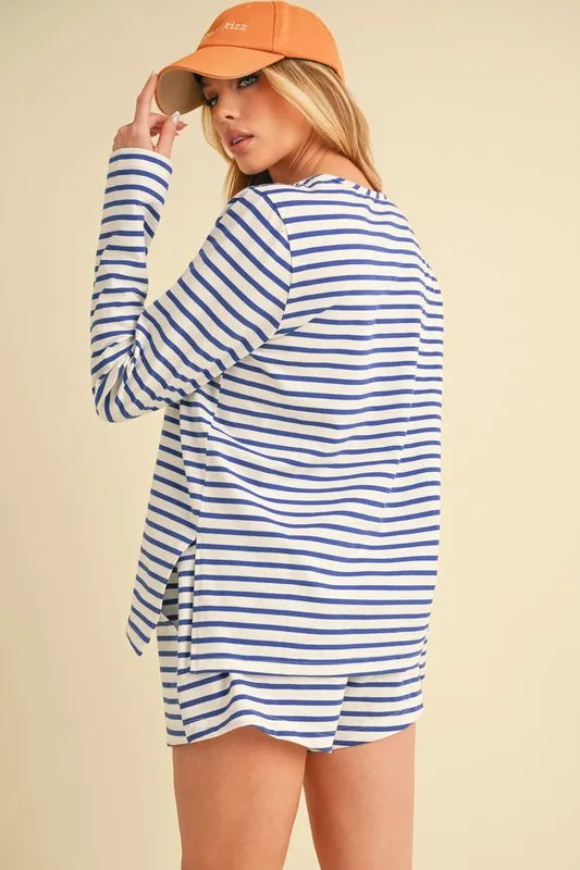 Aemi+Co Drawstring Contrast Striped Shorts BLUE