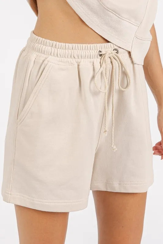 Mittoshop French Terry Crew Neck Top and Shorts Set Shorts Sets