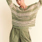 Davi & Dani Contrast Striped Crochet Drop Shoulder Knit Cover Up Matcha Green Sweaters