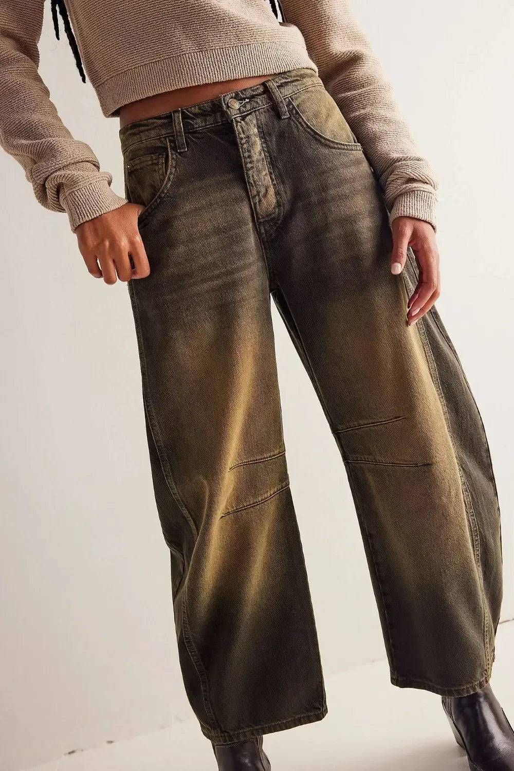 Retro Barrel Jeans with Pockets - DAVERRI FASHIONS