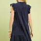 Navy blue Umgee linen tiered babydoll dress with ruffled shoulders