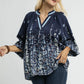 Umgee Full Size Floral Vine Print Blouse with Balloon Sleeves Plus Size