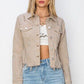 RISEN Full Size Raw Hem Button Up Cropped Denim Jacket Plus Size
