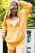 And The Why Hidden Leopard Knit Hoodie Top and Shorts Set WARM YELLOW Outfit Sets