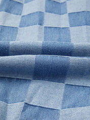 Checkerboard Splicing Raw Detail Oversized Denim Top | Tops Daverri Fashions