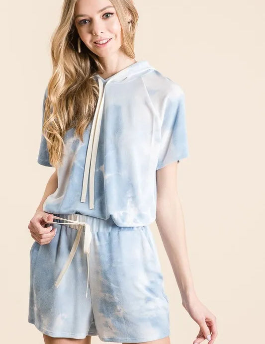 BiBi Tie Dye French Terry Hoodie Top and Bottom Set | Outfit Sets Daverri Fashions