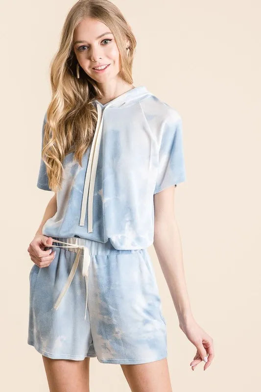 BiBi Tie Dye French Terry Hoodie Top and Bottom Set Short Sets