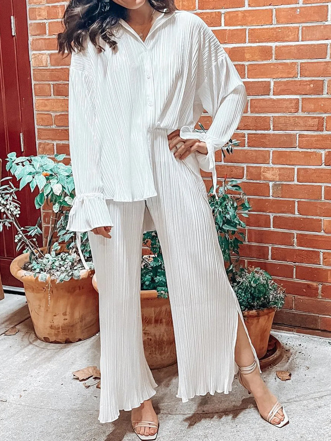 Button Up Long Sleeve Top and Pants Set | Outfit Sets Daverri Fashions