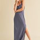 Aemi + Co Ruched Side Slit Cutout Back Maxi Cami Dress Hazy Lilac L Cami Dresses