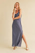 Aemi + Co Ruched Side Slit Cutout Back Maxi Cami Dress Hazy Lilac L Cami Dresses