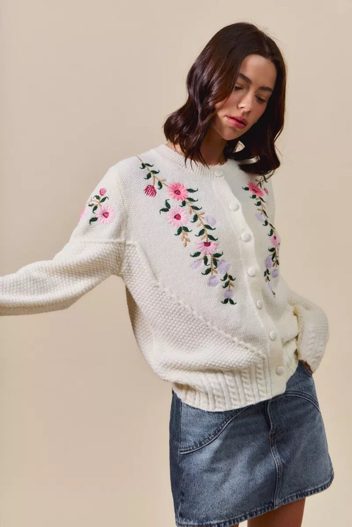 SO ME Floral Embroidered Coquette Sweater Cardigan | Cardigans Daverri Fashions
