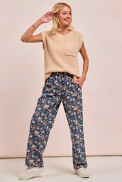 BiBi Washed Floral Print Wide Leg Jeans | Jeans Daverri Fashions