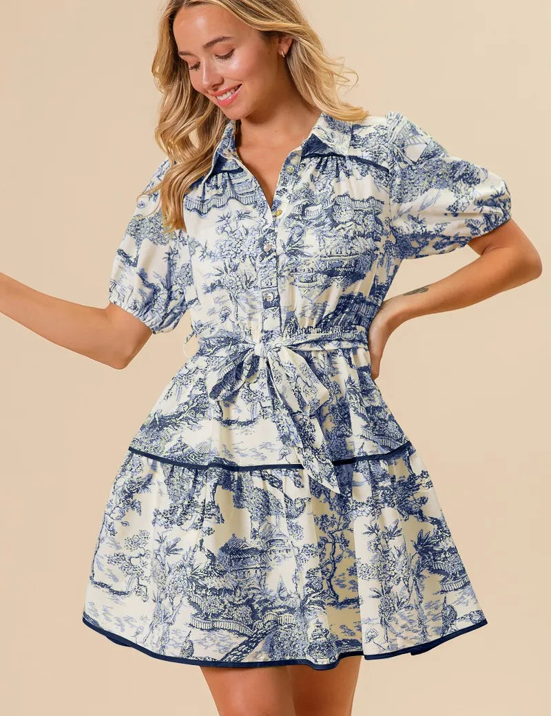 NAVY BiBi Woven Printed Tiered Dress | Mini Dresses Daverri Fashions