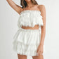 MABLE Ruffle Layered Crop Top and Mini Skirt Set Off White L Outfit Sets