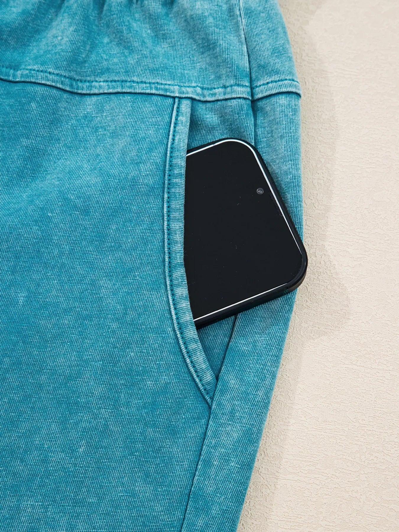 Mineral Wash High Waist Patched Pocket Pants - DAVERRI FASHIONS