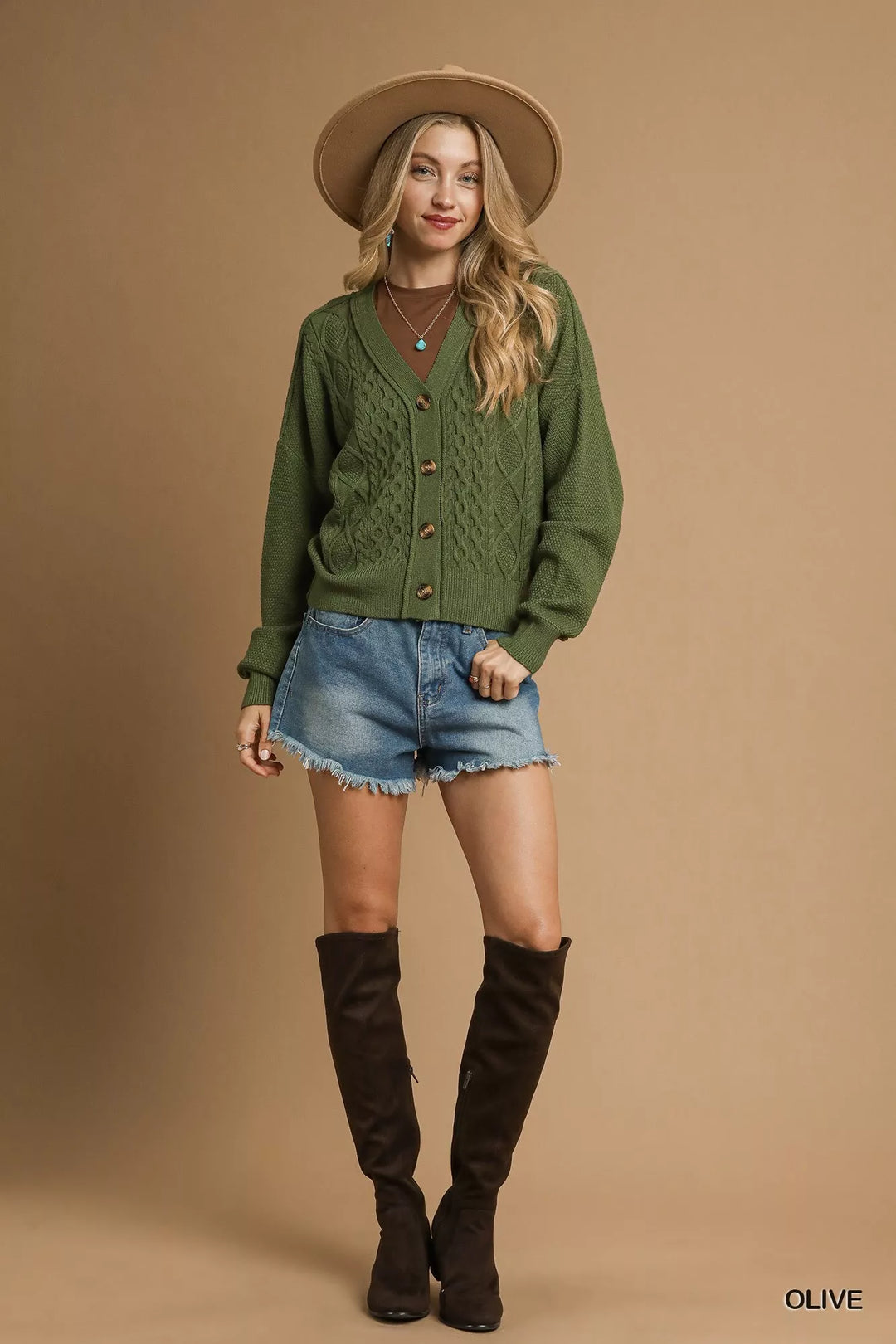 Umgee Chunky Cable Knit V-Neck Button-Up Cardigan | Cardigans Daverri Fashions