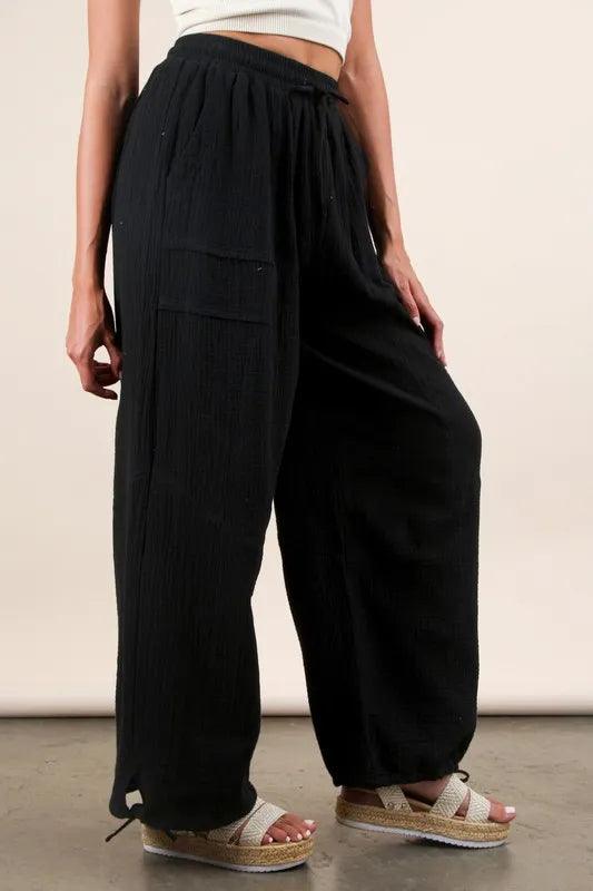 VERY J Wide Leg Gauze Solid Pants Pants