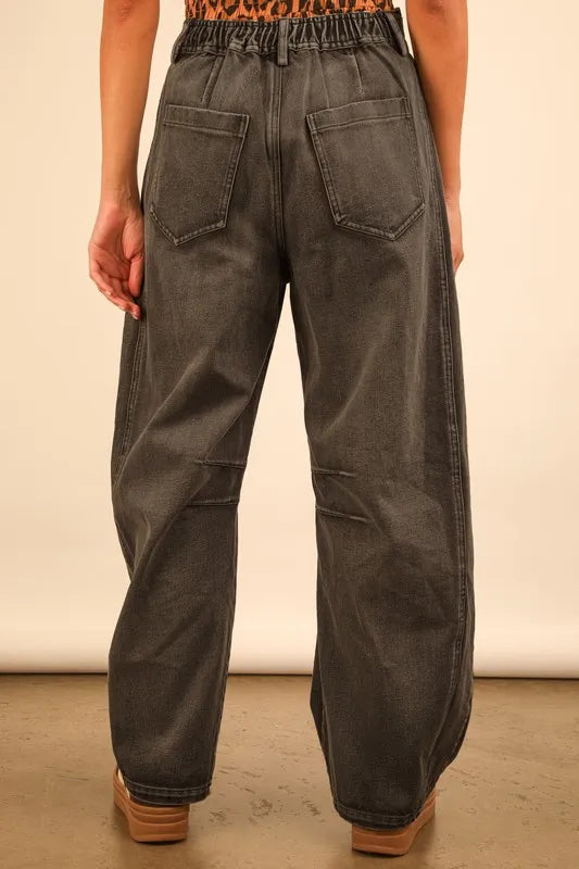 VERY J Wide Leg Comfy Jeans in dark gray relaxed-fit denim with elastic waistband