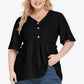 Plus Size Buttoned V-Neck Frill Trim Babydoll Blouse - DAVERRI FASHIONS