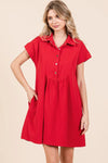 Vibrant red Mittoshop twill short sleeve collared mini dress
