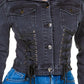 American Bazi Off Shoulder Lace Up Denim Jacket - DAVERRI FASHIONS