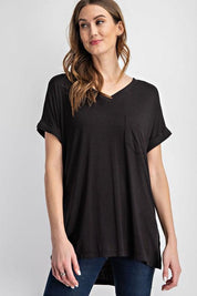 V Neck Basic High-Low Hem Top Black Shirts & Tops