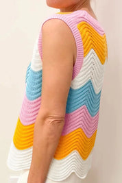 Daverri Fashions multicolored zigzag knitted sleeveless sweater vest