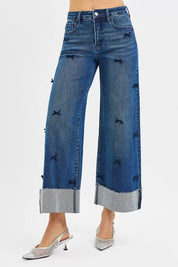 RISEN High Rise Crop Wide Leg Ribbon Detail Jeans | Jeans Daverri Fashions