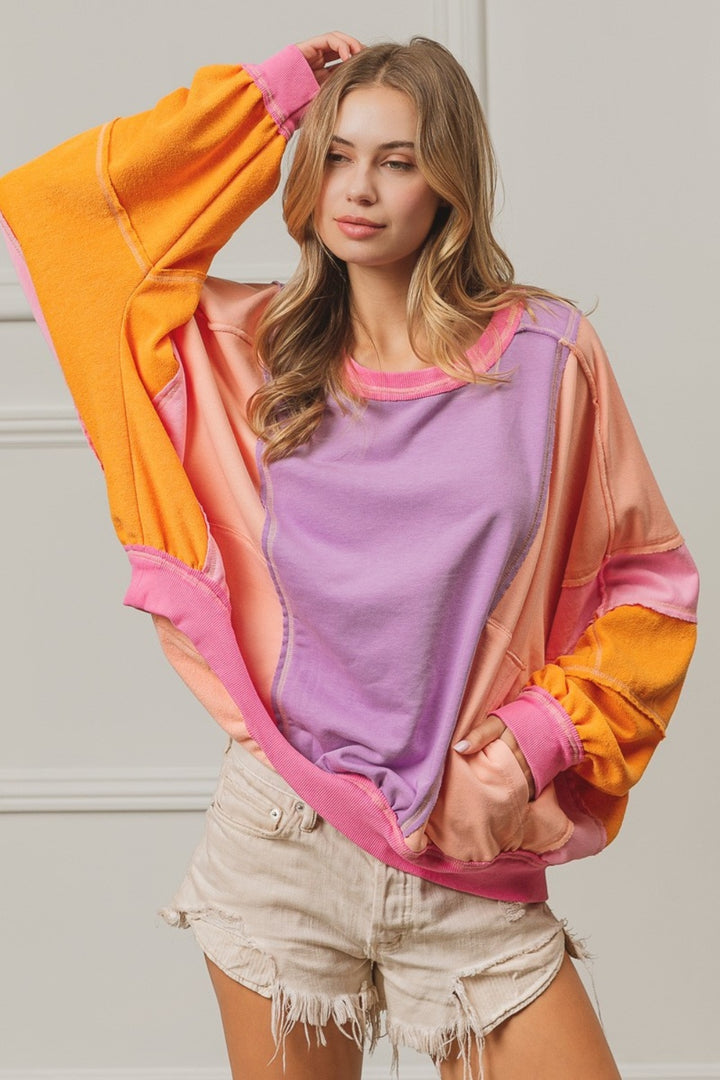 Color Block Exposed Seam Sweatshirt Tops