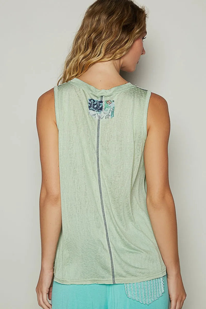 POL Floral Detail Pocket Patch Tank Top Tank Tops