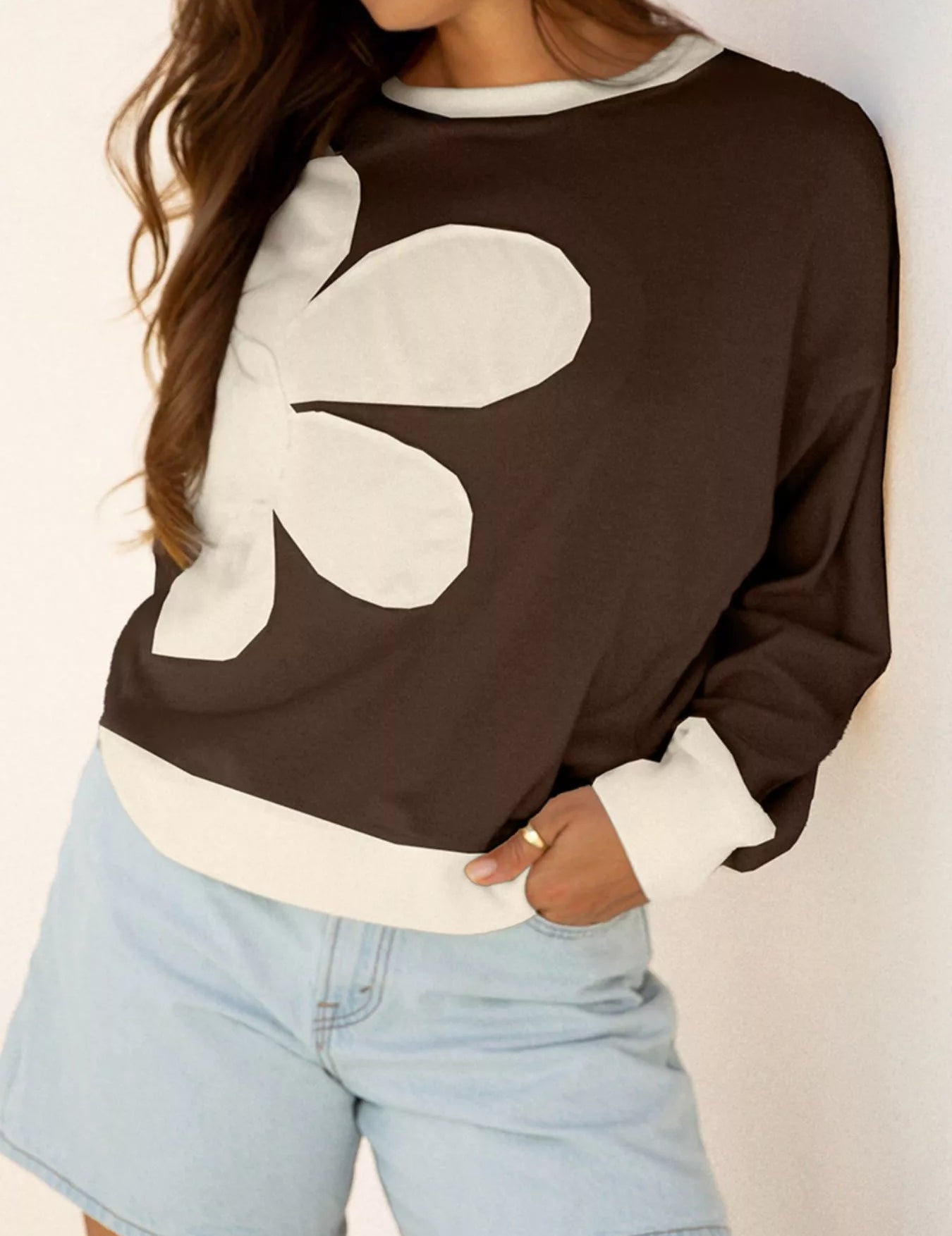 Flower Patch Drop Shoulder Sweatshirt | Tops Daverri Fashions